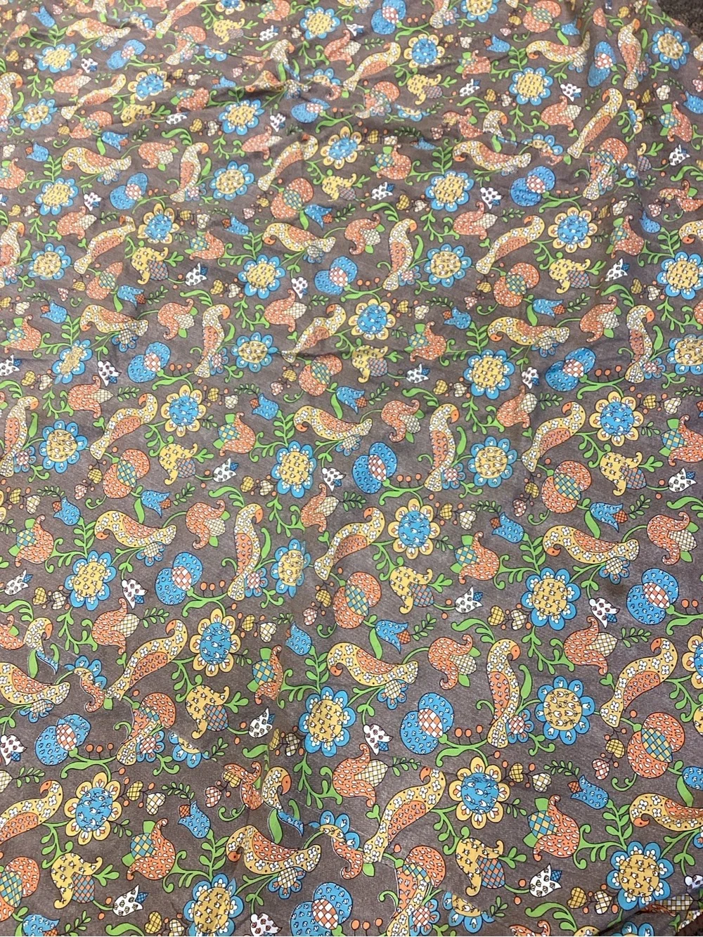 Vintage Floral Paisley Tablecloth Brown with Blue & Green Floral Print